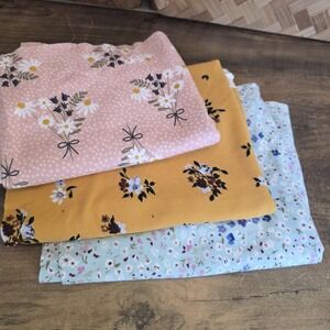 Knit Stretch Floral Fabrics Blue Yellow Pink Remnants 1+ Yards Apparel Crafts